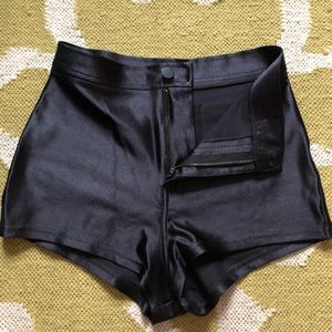 American Apparel High Waisted Black Glossy Shorts